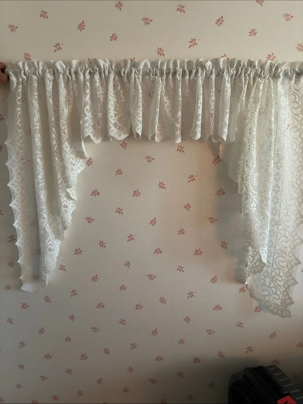 Vintage Old World Style Swag and Valance Curtain set  White Crochet Lace